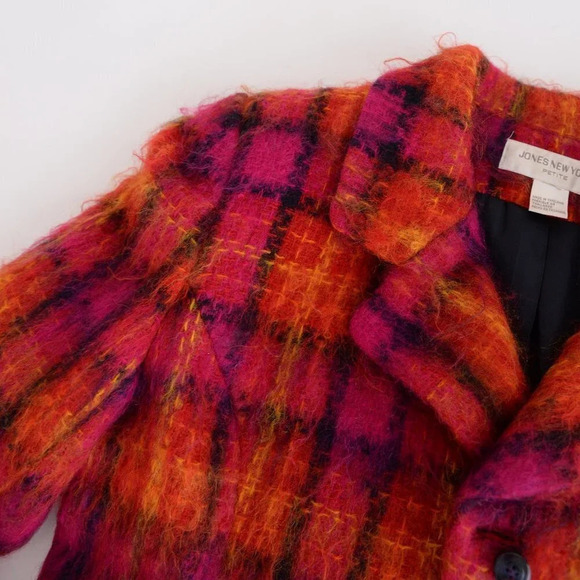 Vintage Jones New York Petites Pink/ Orange 50% Wool 45% Mohair Button Up Jacket - Picture 12 of 13